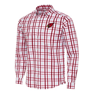 Arizona Cardinals Antigua Cardinal/Gray Tending Woven Tri-Blend Long Sleeve Button-Down Shirt