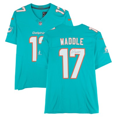 Игровая джерси Jaylen Waddle Miami Dolphins Autographed Fanatics Authentic Aqua Nike Vapor F.U.S.E. Limited