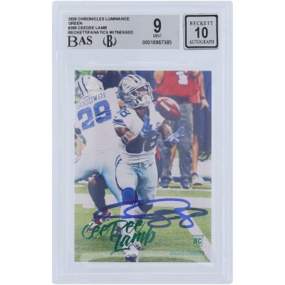 CeeDee Lamb Dallas Cowboys Autographed 2020 Panini Chronicles Luminance Green #206 Beckett Fanatics Witnessed Authenticated 9/10 Rookie Card