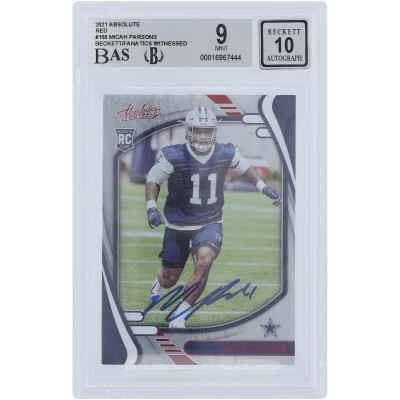 Micah Parsons Dallas Cowboys Autographed 2021 Panini Absolute Red #158 Beckett Fanatics Witnessed Authenticated 9/10 Rookie Card