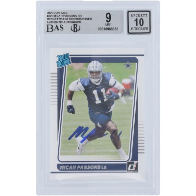 Micah Parsons Dallas Cowboys Autographed 2021 Panini Donruss #331 Beckett Fanatics Witnessed Authenticated 9/10 Rookie Card