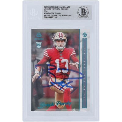 Brock Purdy San Francisco 49ers Autographed 2022 Panini Luminance Teal #213 Beckett Fanatics Witnessed Authenticated Rookie Card