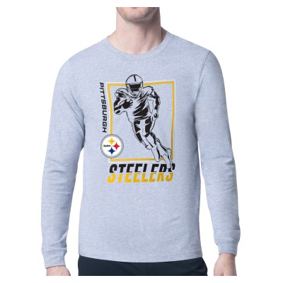 Pittsburgh Steelers Starter Heather Gray Player Grid Long Sleeve T-Shirt