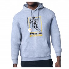 Pittsburgh Steelers Starter Heather Gray Player Grid Pullover Hoodie
