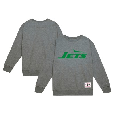 New York Jets Mitchell & Ness Heather Gray Basic Fleece Pullover Sweatshirt