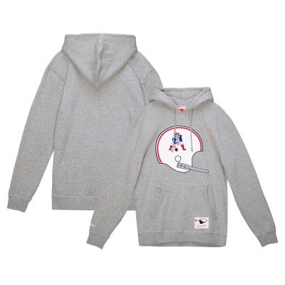 New England Patriots Mitchell & Ness Heather Gray Helmet Logo Vintage Pullover Hoodie