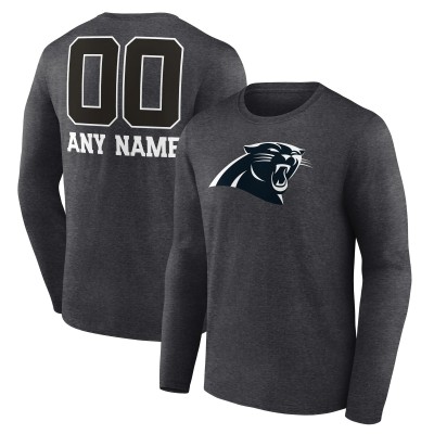 Футболка с длинным рукавом Carolina Panthers Charcoal Personalized Name & Number Monochrome