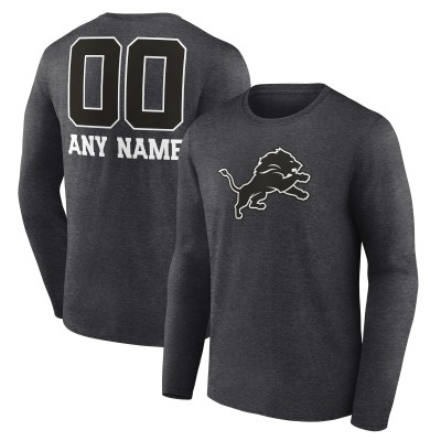Футболка с длинным рукавом Detroit Lions Charcoal Personalized Name & Number Monochrome