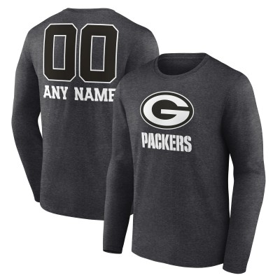 Футболка с длинным рукавом Green Bay Packers Charcoal Personalized Name & Number Monochrome