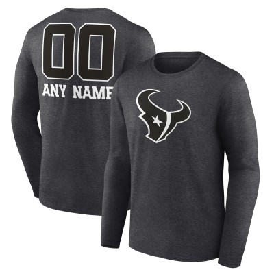 Футболка с длинным рукавом Houston Texans Charcoal Personalized Name & Number Monochrome