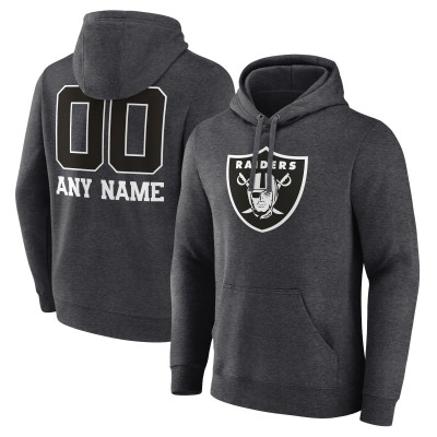 Las Vegas Raiders Charcoal Personalized Name & Number Monochrome Pullover Hoodie