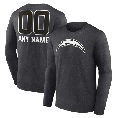 Los Angeles Chargers Charcoal Personalized Name & Number Monochrome Long Sleeve T-Shirt