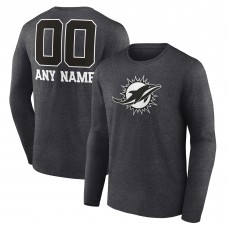 Miami Dolphins Charcoal Personalized Name & Number Monochrome Long Sleeve T-Shirt