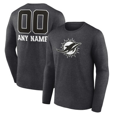 Miami Dolphins Charcoal Personalized Name & Number Monochrome Long Sleeve T-Shirt