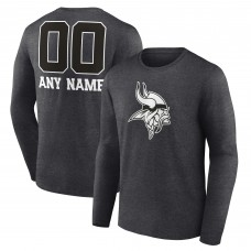 Minnesota Vikings Charcoal Personalized Name & Number Monochrome Long Sleeve T-Shirt