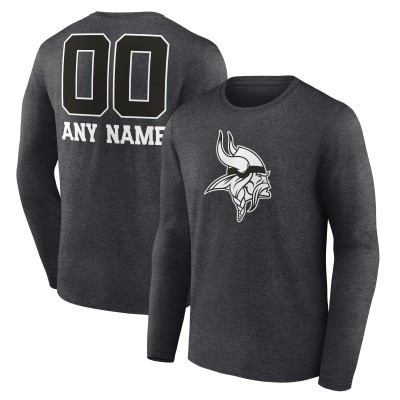 Minnesota Vikings Charcoal Personalized Name & Number Monochrome Long Sleeve T-Shirt