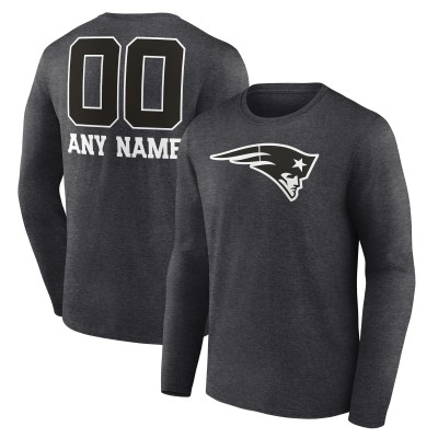 New England Patriots Charcoal Personalized Name & Number Monochrome Long Sleeve T-Shirt