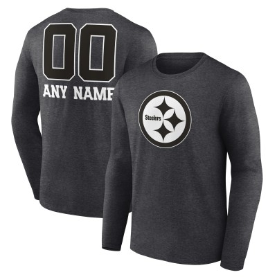 Pittsburgh Steelers Charcoal Personalized Name & Number Monochrome Long Sleeve T-Shirt