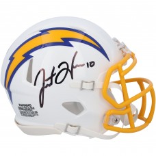 Justin Herbert Los Angeles Chargers Autographed Fanatics Authentic White/Royal Color Rush Riddell Speed Mini Helmet - Signed in Black Justin Herbert Los Angeles Chargers Autographed Fanatics Authentic White/Royal Color Rush Riddell Speed Mini Helmet - Signed in Black