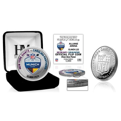New York Giants vs. Carolina Panthers Highland Mint 2024 NFL Munich Game 39mm Silver Plated Coin