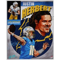 Justin Herbert Los Angeles Chargers Autographed Fanatics Authentic 16 x 20 Photo Print - Art by Brian Kong - Limited Edition of 50