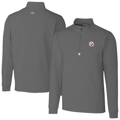 Pittsburgh Steelers Cutter & Buck Gray Traverse Stretch Quarter-Zip Top