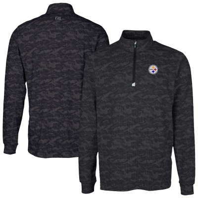 Pittsburgh Steelers Cutter & Buck Black Traverse Camo Print Stretch Quarter-Zip Top