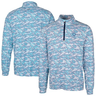 Indianapolis Colts Cutter & Buck Blue Traverse Camo Print Stretch Quarter-Zip Pullover Top