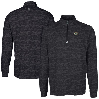 Green Bay Packers Cutter & Buck Black Traverse Camo Print Stretch Quarter-Zip Top