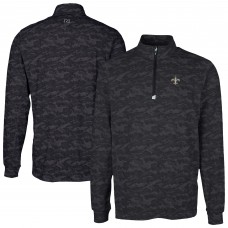 New Orleans Saints Cutter & Buck Black Traverse Camo Print Stretch Quarter-Zip Top