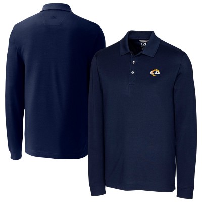 Los Angeles Rams Cutter & Buck Advantage Tri-Blend Pique Long Sleeve Polo - Navy