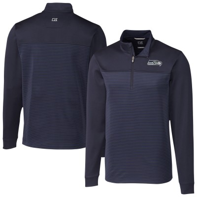 Seattle Seahawks Cutter & Buck Navy Traverse Stripe Stretch DryTec Quarter-Zip Top