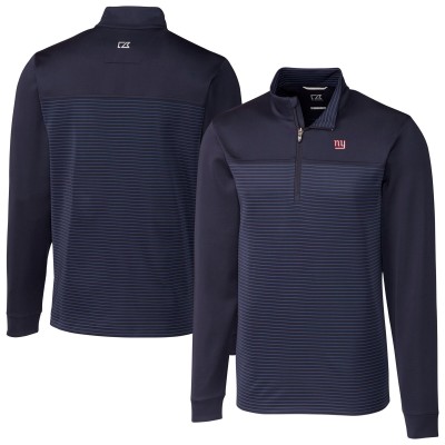 New York Giants Cutter & Buck Navy Traverse Stripe Stretch DryTec Quarter-Zip Top