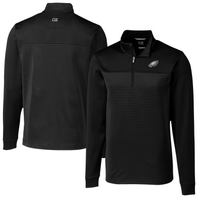 Philadelphia Eagles Cutter & Buck Traverse Stripe Stretch DryTec Quarter-Zip Top - Black