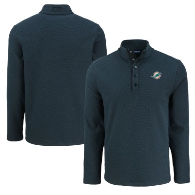 Miami Dolphins Cutter & Buck Black Hunts Point Eco Textured Fleece Recycled Half-Snap Sweatshirt