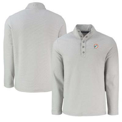 Miami Dolphins Cutter & Buck Gray Hunts Point Eco Textured Fleece Recycled Half-Snap Sweatshirt