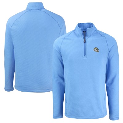 Los Angeles Chargers Cutter & Buck Heather Powder Blue Peshastin Eco Fleece Tri-Blend Raglan Recycled Quarter-Zip Jacket