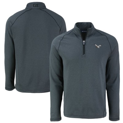 Philadelphia Eagles Cutter & Buck Peshastin Eco Fleece Tri-Blend Raglan Recycled Quarter-Zip Jacket -  Heather Black