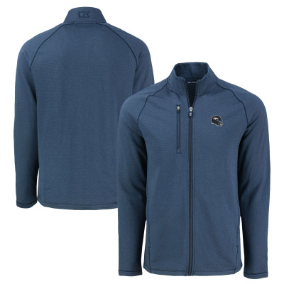 Denver Broncos Cutter & Buck Heather Navy Peshastin Eco Fleece Recycled Raglan Tri-Blend Full-Zip Jacket