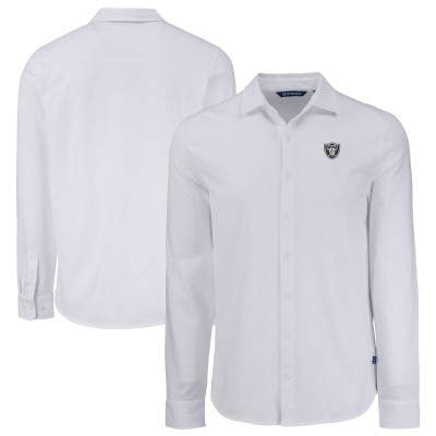 Las Vegas Raiders Cutter & Buck White Knitted Advantage Tri-Blend Eco Soft Pique Long Sleeve Button-Up Shirt