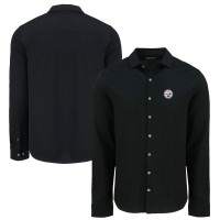 Pittsburgh Steelers Cutter & Buck Black Knitted Advantage Tri-Blend Eco Soft Pique Long Sleeve Button-Up Shirt