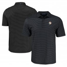 Miami Dolphins Cutter & Buck Black Pike Eco Shadow Check Print Recycled Polo