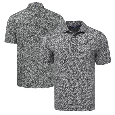 Las Vegas Raiders Cutter & Buck Black Pike Eco Flora Print Polo