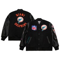 Miami Dolphins Mitchell & Ness Black Blackout Collection Vintage Logo Full-Snap Varsity Jacket