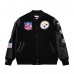 Pittsburgh Steelers Mitchell & Ness Black Blackout Collection Vintage Logo Full-Snap Varsity Jacket Pittsburgh Steelers Mitchell & Ness Black Blackout Collection Vintage Logo Full-Snap Varsity Jacket