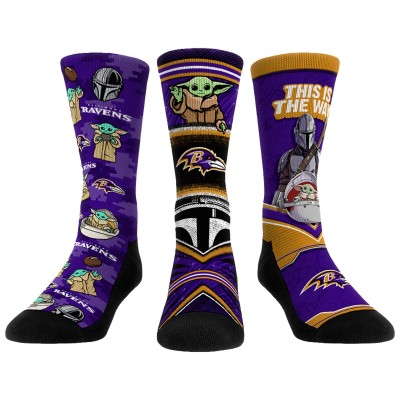 Unisex Baltimore Ravens Rock Em Socks 3-Pack Mandalorian Crew Socks