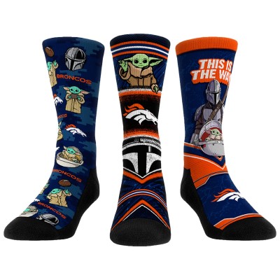 Unisex Denver Broncos Rock Em Socks 3-Pack Mandalorian Crew Socks