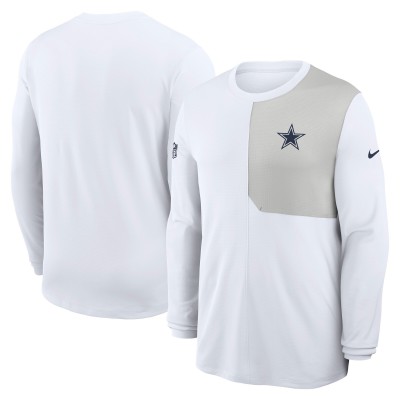 Футболка с длинным рукавом Dallas Cowboys Nike White Sideline Coach UV Dri-FIT