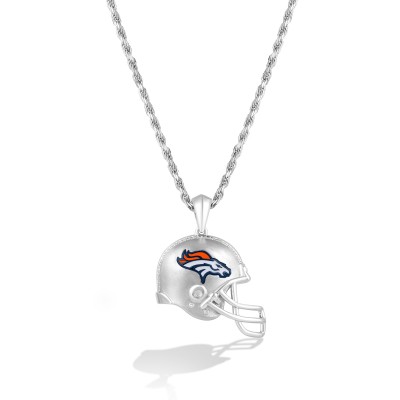 Denver Broncos True Fan Silver 1/20 CT. T.W. Diamond Helmet Necklace
