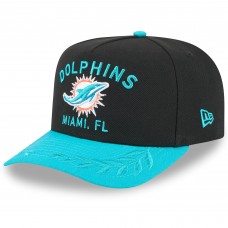 Бейсболка Miami Dolphins New Era Black/Aqua 2025 NFL Draft A-Frame 9FIFTY